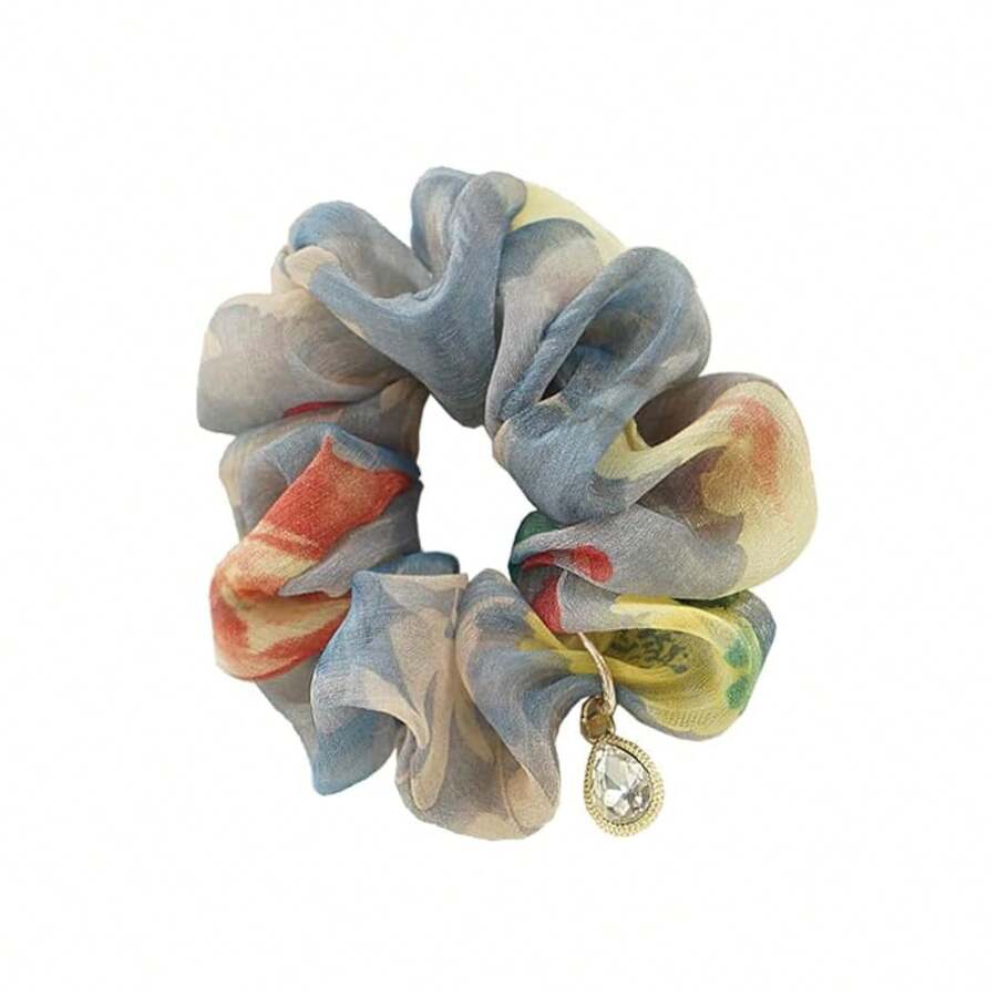 Korean Style Pearl Scrunchies - Fashion Floral Fabric Hair Ties Women - Korean Flower Accessoriesvalentine's Day RFC0 - 2-Xanh đậm - Xem 1