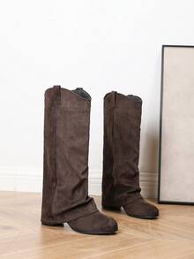 Fall/Winter Women's New Fashion High Heel Chunky Heel Pants Boots, Casual Knee-High Riding Boots - Coffee Brown - View 6