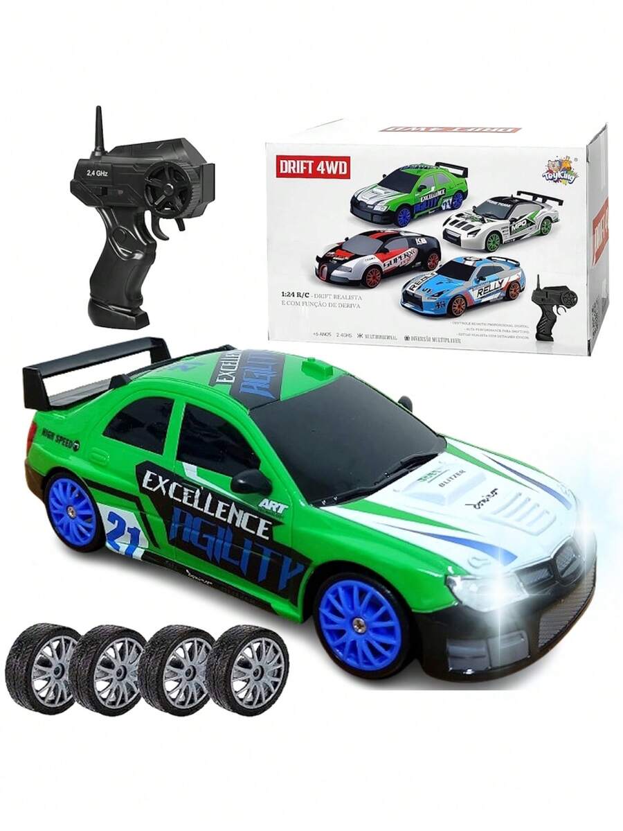 Subaru 4x4 Rechargeable Drift Control Racing Car 1:24 With 4 Extra Wheels - Green - View 1
