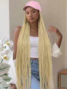 Perucă împletită extra lungă cu șapcă de baseball de 42 de inci, bandă de păr sintetică, ținută casual și de birou