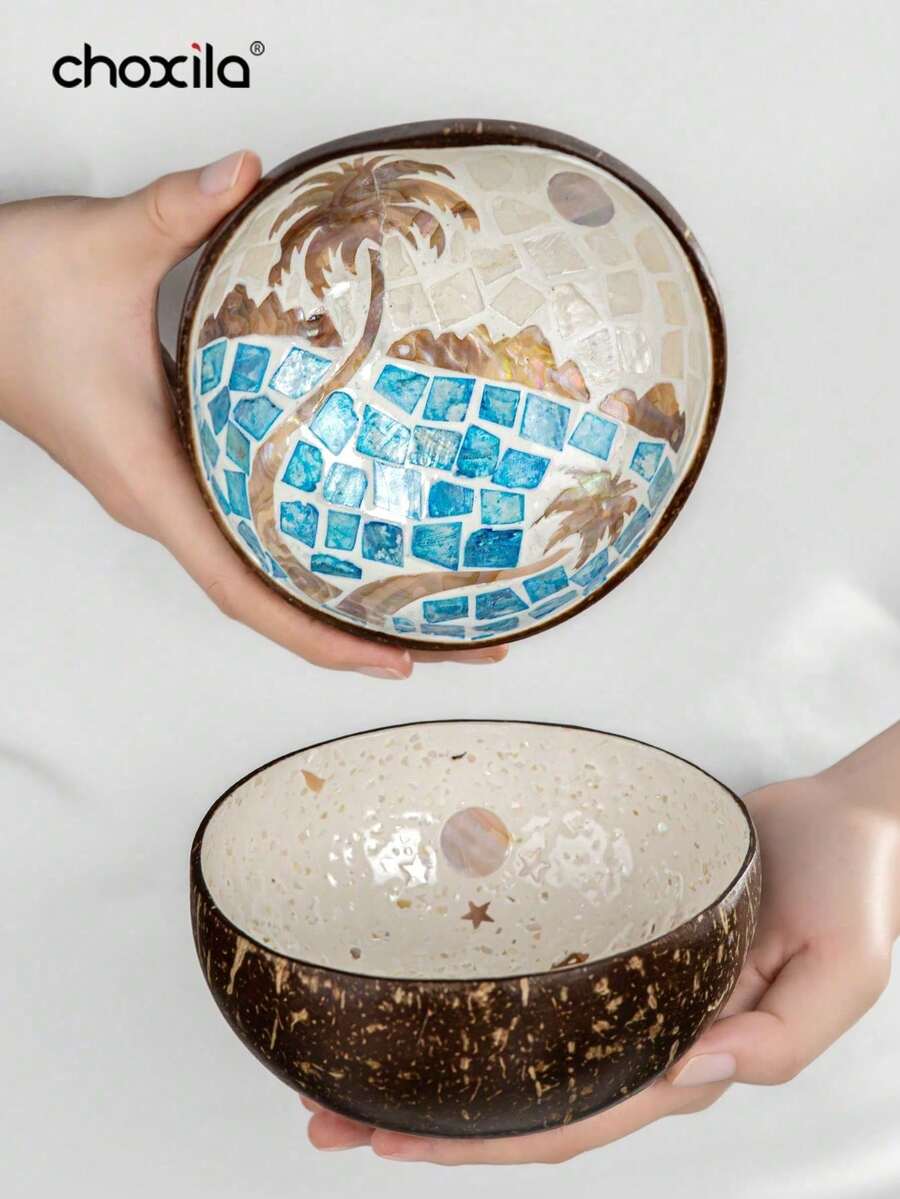 choxila 1个椰壳碗配木勺，复古圆碗，甜点碗，适用于糖果、巧克力、甜点，家用餐具，天然木碗，厨房、庭院、圣诞节。返校礼物，学校用品 - 貝殼椰碗 - 查看 1