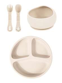 4pcs Baby Feeding Set, Includes Anti-Drop Silicone Divided Plate, Spoon, Fork, Suction Bowl, Ideal For Infant Toddler Solid Food Training, Great Gift - Multicolor - View 12
