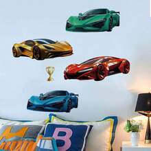 Red Sports Car Cartoon Wall Sticker, Suitable For Hotel, Homestay, Office, Bedroom, Living Room Wall Decor, Self-Adhesive And Removable - Multicolor - View 10