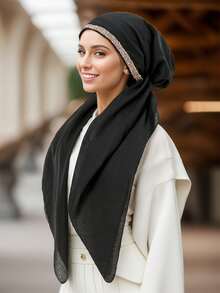 1件/2件装女士纯色水钻穆斯林头巾，纯色时尚透气头巾，休闲优雅头巾，适合日常佩戴和搭配连衣裙
