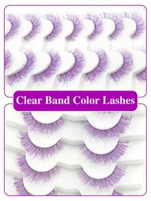 ENCHUW 7 Pairs Purple Colored Lashes Festival Color Lashes Strips Fluffy Long False Eyelashes Halloween Lashes Russian Strip Lashes With Color Wispy Faux Mink Lashes Colored Eye Lashes