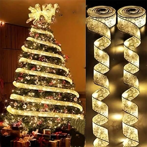 Christmas Ribbon Fairy Lights Golden Silver Christmas Lights Lighted Ribbon Garland For Christmas Tree Gold Garland Christmas Decorations Indoor Party Decorations Christmas Decoration Christmas Tree Gift Decor Thanksgiving Wedding Autumn Decor Birthday Decorations For Gifts Party Supplies Indoor Outdoor Garden Holiday Halloween Christmas Decor Thanksgiving Wedding Autumn Decor Birthday Decorations For Gifts Party Supplies Indoor Outdoor Garden Holiday Halloween Decor Halloween Ornaments