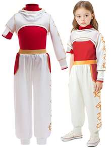 Zombier Flickdräkt Barn Nova Halloween Cosplay Cheerleader Mesh Topp Byxa Huva Jacka 3PC Uniform Outfits Barn Fancy Karneval Jul Födelsedagsfest Gåva - Vitt - Visa 2