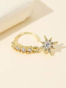 1 Pc Fashionable And Exquisite Copper Alloy Eight-Pointed Star-Shaped Pendant With White Zirconia Gold Nose Ring Ia Suitable For Women To Wear Daily And Gatherings. - Gold - View 4
