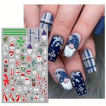 Christmas Nail Art Stickers, Santa Claus, Reindeer, Snowman, Tree Designs, Self-Adhesive Cartoon Nail Decals, Matte Effect, Glitter Decorations, Paper Material, Pre-Glued, Single Use, Asymmetrical Shapes, Suitable For DIY And Nail Salons, Plastic Surface, Fragrance-Free Snowflake Theme - Multiple Specifications - View 8