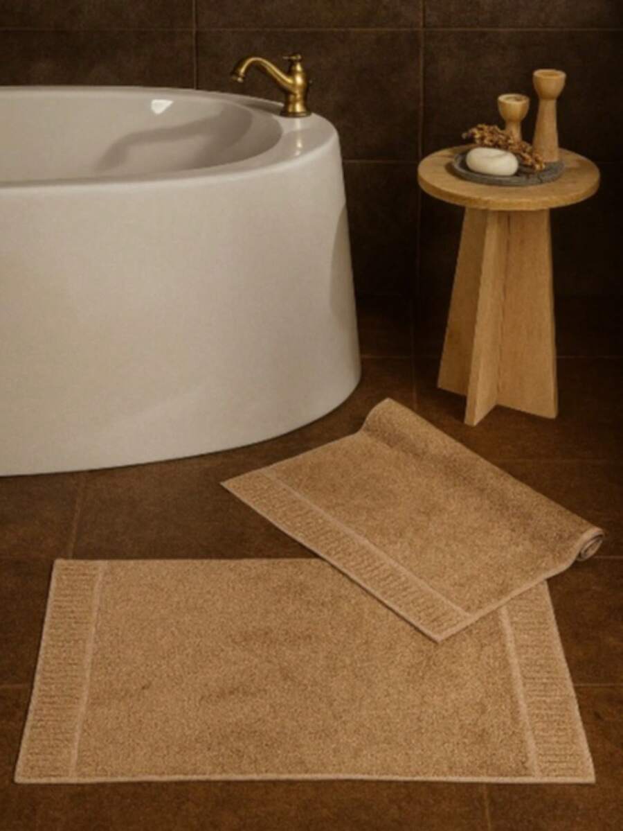 100% Turkish Cottong|Zeynep Textile Tyen | 2 Pieces Foot Towel & Bathroom Mat Set (50x70) - Mustard Yellow - View 1