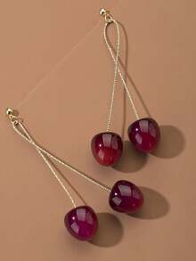 1 Pair Cherry Fruit Long Earrings, Suitable For Daily Wear - Red - View 1