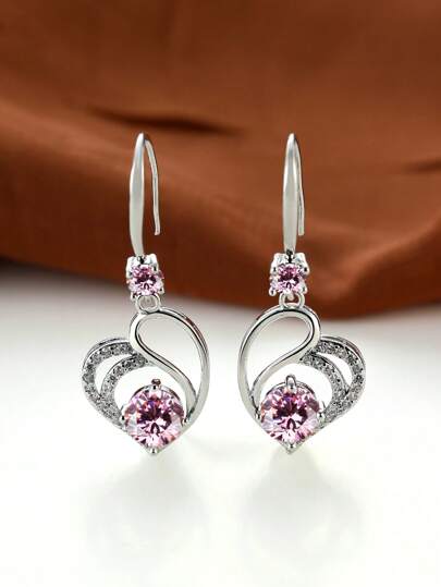 1pc Elegant Silver Heart Shaped Earrings, Creative Valentine's Day Gift For Women
