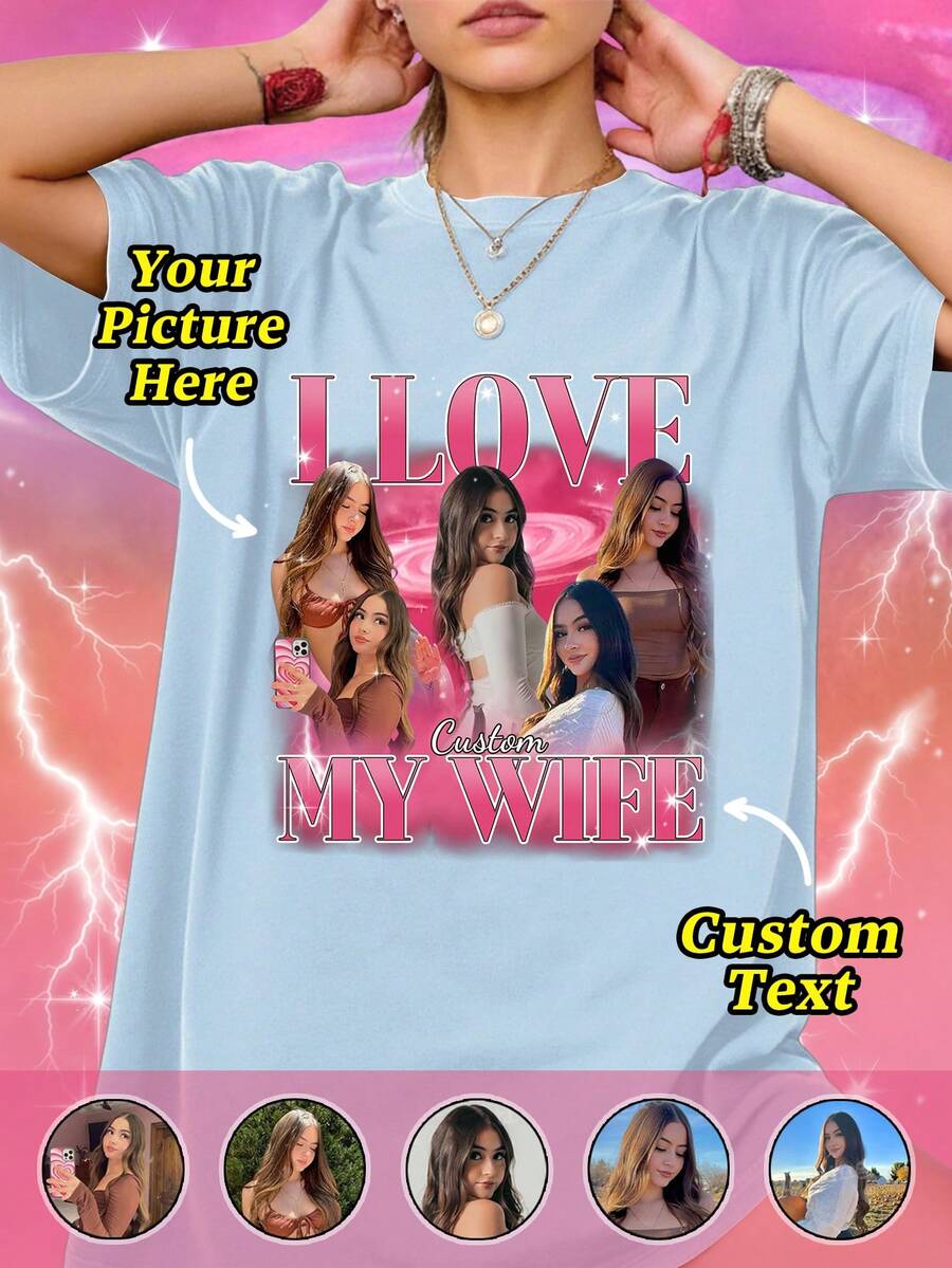 Customized Photo T-Shirt, Customize Girlfriend T-Shirt Valentine's Day Gift - Add Your Favorite Photo And Text (Girlfriend Photo/Couple Photo/Family Photo/Selfie/Pet Photo/Friend Photo)