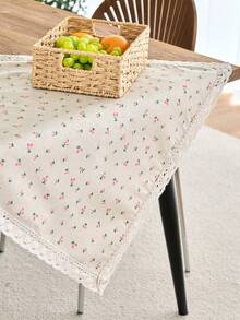 1pc Cartoon Cherry Print Tablecloth, Vintage American Country Style Lace Edge, Multipurpose Cover For Dining Table, Kitchen, Coffee Table, Microwave, Cabinet, Daily Use, Holiday Party, Photography Background, All Season - Multicolor - View 5