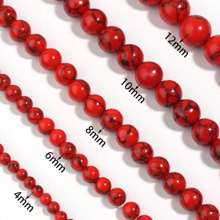 1pc Natural Red Turquoise Round Beads 4/6/8/10/12mm, Fashion Denim Christmas Red DIY Beading, Suitable For Making Bracelets, Necklaces, Jewelry, Couples Bracelets, Phone Chains, Keychains, Wholesale Beads - Red Turquoise - View 5