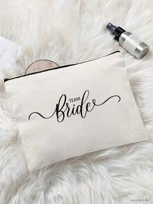 Bridal Bridesmaid Makeup Bag Wedding Bag Wedding Gift, Printed With The Letters "Bride/Sister Of The Bride" Canvas Zipper Bag, Wedding Party Gift, Multiple Styles Available, White Bag,Travel Storage Bag, Wash Bag, Hair Accessory Storage Bags, Practical Bride Team Gifts, Wedding Supplies, Bridal Party Gift For Besties And Sisters