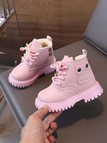 1 Pair Girls' Fashion PU Lace-Up Side Zipper Waterproof Anti-Slip Comfortable Dry Motorcycle Warm Boots, Suitable For Winter