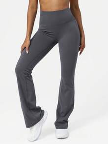 Sodalemon Women Training Fitness 3Pcs Yoga Gym Pants Set Solid Color Bust Lifting Running Casual Sport Flare Pants Tights - 彩色 - 查看 5