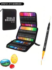 60 Colors Dual Brush Markers Pens, Blending Permanent Art Brush Markers Pens For Kids Adult Coloring Hand Lettering, Dual Tip (Brush And Fine Point) Drawing Markers For Note Taking Journal Classroom