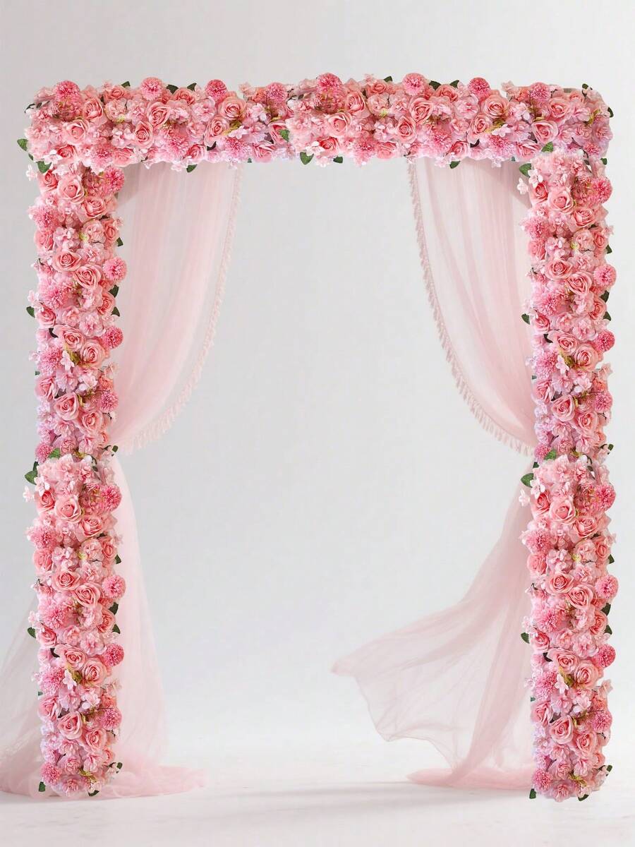 1pc 1m Artificial Rose Wedding Arch Backdrop Flower Wall Decor, Tabletop Center Piece, Wedding Signage, Office Desk, Hotel Lobby Decoration