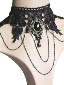 1 chiếc vòng cổ choker ren phong cách Gothic - Thuật ngữ Black Chain - Xem 5