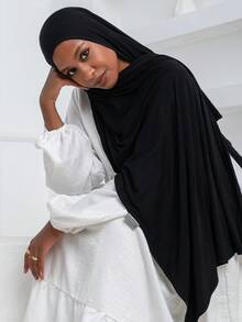 1 Stück Damen Jersey Hijab, Modal Hijab Schweißtuch, einfarbig, seidige Weichheit, bequem, atmungsaktiv, Kopftuch, Jersey Turban, 180cm*70cm Schal Stola, geeignet für Alltag, Outdoor, Gebet, Gottesdienst - Schwarz - Übersicht 3