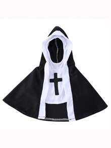 宠物展犬服装，万圣节角色扮演服装，黑白连帽斗篷宠物服装 - 彩色 - 查看 8