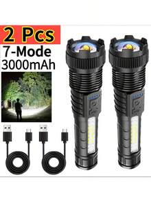 2PCS Tactical Flashlight 2500 Lumens - USB C Rechargeable, 7 Modes Super Bright LED Flashlight For Camping, Hiking, Emergency Survival Gear, Long Lasting F Torch Light - 2 chiếc - Xem 7