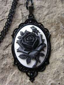 1 Piece Vintage Black Rose With Black Necklace Gothic Black Alloy Women's Pendant Necklace Suitable For Holiday Parties And Daily Clothing Matching - 黑色 - 查看 3