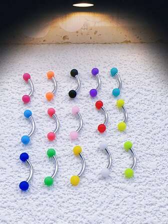 15 piezas de anillos de ceja elegantes hipoalergénicos de acero inoxidable, anillos de ceja de color caramelo mate acrílico, aretes, punk, hip-hop, sexy, moda, adecuados para estudiantes, festivales y grandes eventos