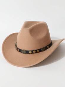 1pc Of Unisex Western Cowboy Hats, Decorated With A Detachable Bull Head Rivet - 100% Polyester Hand-Woven Jazz Top Hat, Featuring A Non-Elastic And Lightweight Design, Is Suitable For Outdoor Activities, Horseback Riding, Stage Performances At Parties, And Birthday Parties