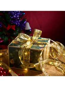 1 pieza Cinta de luz LED, Cinta de luz de hadas para árbol de Navidad, sin enchufe, alimentada por batería, decoración navideña interior para bodas, jardín, hogar, sala de estar, boda, Halloween, Navidad, decoraciones para fiestas, regalo perfecto para cumpleaños y decoraciones interiores y exteriores con caja de regalo de cinta y acentos de cinta de satén, con adornos brillantes, luz para árbol de Navidad