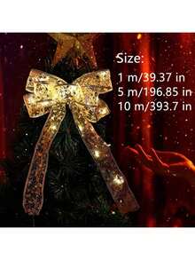 1 pieza Cinta de luz LED, Cinta de luz de hadas para árbol de Navidad, sin enchufe, alimentada por batería, decoración navideña interior para bodas, jardín, hogar, sala de estar, boda, Halloween, Navidad, decoraciones para fiestas, regalo perfecto para cumpleaños y decoraciones interiores y exteriores con caja de regalo de cinta y acentos de cinta de satén, con adornos brillantes, luz para árbol de Navidad