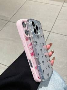 可爱蝴蝶结时尚三件套多巴胺可爱少女风透明白色和粉色手机壳，1个小红樱桃图案白色手机壳，1个花卉蝴蝶印花粉色保护壳，1个黑色蝴蝶结爱心透明手机保护套，兼容三星13英寸Galaxy手机，生日派对礼物 - 彩色 - 查看 4