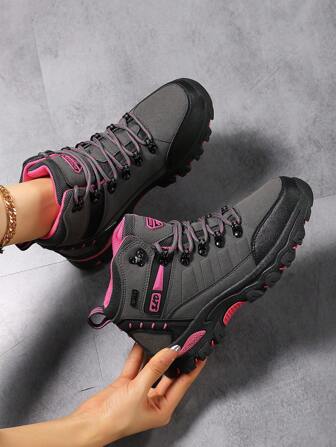 女士户外登山鞋，黑色系带真皮鞋面运动鞋，新款秋冬户外短靴，中帮户外跑鞋