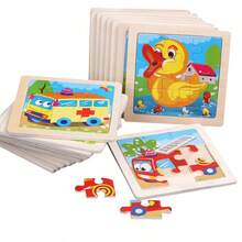 9pcs/6pcs/4pcs Wooden Jigsaw Puzzles, Children Animal & Transportation Cartoon Flat Puzzles, Educational Toys