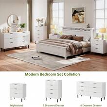 Dragonpad 6 Drawer Dresser For Bedroom TV Stand, Wide Chest Of Drawers With Metal Handles And Legs, Wooden Dresser TV Stand, Clothes Storage Cabinet Organizer For Living Room - trắng - Xem 5