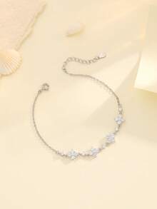 1 件简约设计 925 纯银锆石四叶草手链，适合日常佩戴和派对，是理想的礼物 - 金色 - 查看 9