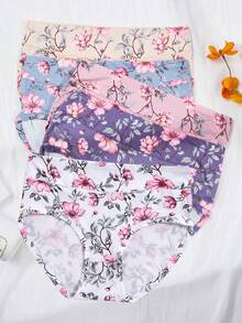 5 chiếc/gói quần lót nữ cỡ lớn họa tiết hoa sen thanh lịch và thoải mái - Nhiều màu - Xem 2