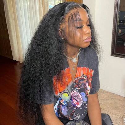 NARNI 38 40 Inch 250% Density Deep Wave Lace Front Wigs Human Hair 13x4 HD Lace Front Wigs Human Hair Glueless Pre Plcked Curly Human Hair Wig For Women With Baby Hair Wet And Wavy Wig Natural Color