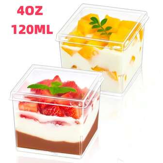 10~50 Sets Of 4 Oz Mini Square Dessert Cups, Clear Laminated Cups For Halloween, Christmas, Appetizer Plates, Desserts, Mousse, Ice Cream, Fruit, Candy, Etc.