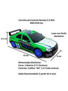 Subaru 4x4 Rechargeable Drift Control Racing Car 1:24 With 4 Extra Wheels - Green - View 3