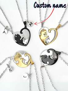 Matching Couples Cat Necklace Or Keychain Set, Best Friends, Kitty, Animal Lovers, Kitten, Gift For Boyfriend Girlfriend, Anniversary - Multicolor - View 1