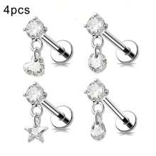 4pcs 16G 18G Threaded Earrings Nose Rings Studs Labret Lip Studs Surgical Steel CZ Zirconia Nose Rings Hypoallergenic Ear Lip Piercing Jewelry For Women Men - Silver - View 1