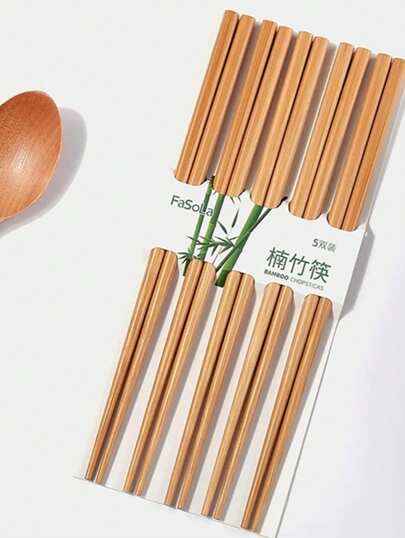 5 pares de palillos de bambú natural sin pintar para uso en el hogar, restaurante y tienda de fideos. Empaquetados al azar. Ideal para cocinas, regalos de Navidad y útiles escolares.