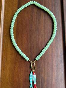 Dây chuyền mặt xương cá sọc thép không gỉ nhiều màu, dây chuyền hạt thủ công nhiều mặt, phụ kiện đa năng cho kỳ nghỉ và quà tặng - vòng cổ - Xem 9