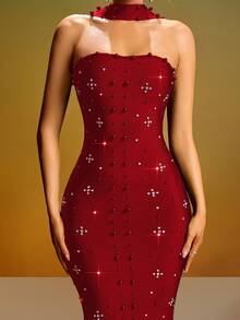 Elegant Asymmetric Rhinestone Pleated Formal Evening Gown For Party, Wedding Spring Red Fall - Red - View 6