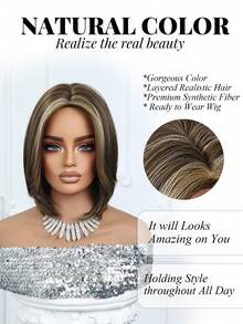 12 Inch Light Blonde Dark Root And White ,Black Colourful Medium Part Short Straight Hair Beautiful Daily Use Ladies Wig Synthetic Wig. Cosplay White Colourful Synthetic Hair Wig High Temperature Hair For Women Middle Part Straight Hair Wig Holiday Daily Fashion Style Synthetic Hair Wig Woven Hair Wig For Halloween And Christmas