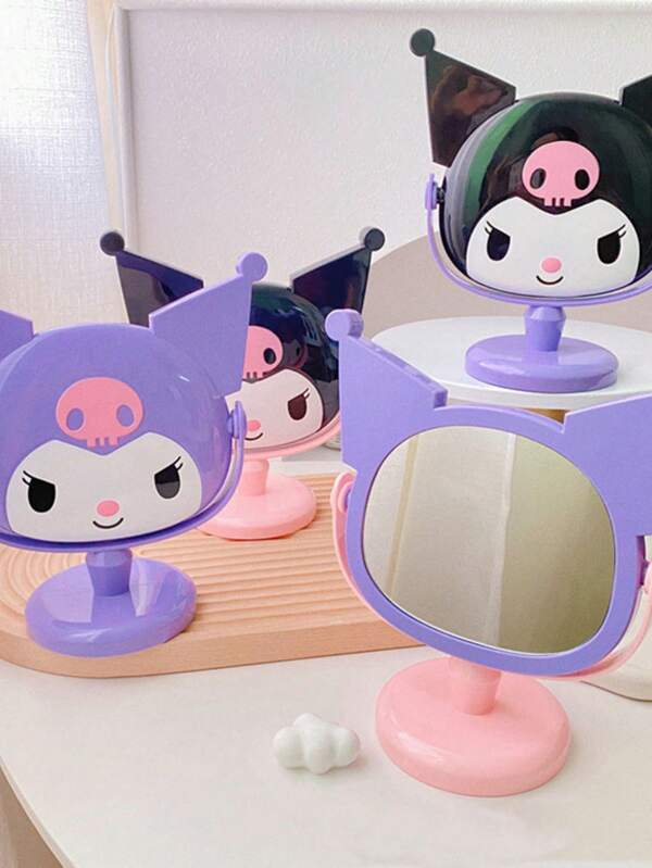 Sanrio 1 Stück tragbarer Studenten Cartoon Klappspiegelständer, runder Tischspiegel für Mädchen, Schminkspiegel, Handgriff Spiegel für Zuhause