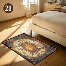 1PC 3.1'x2', 8.4'x6' Mandala Sunflower Printed Rug - High Quality Anti-Slip Indoor/Outdoor Rug With Vibrant Floral Design On Black Background, Durable Floor Mat For Patio, Garden, Bedroom & Living Room Decor, Sunflower Decor - màu đen - Xem 4